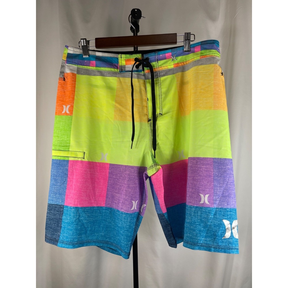 Phantom‎ Buckle  Hurley Y2K Board Shorts Mens SZ 33 ColorBlock Swim Suits Trunks
